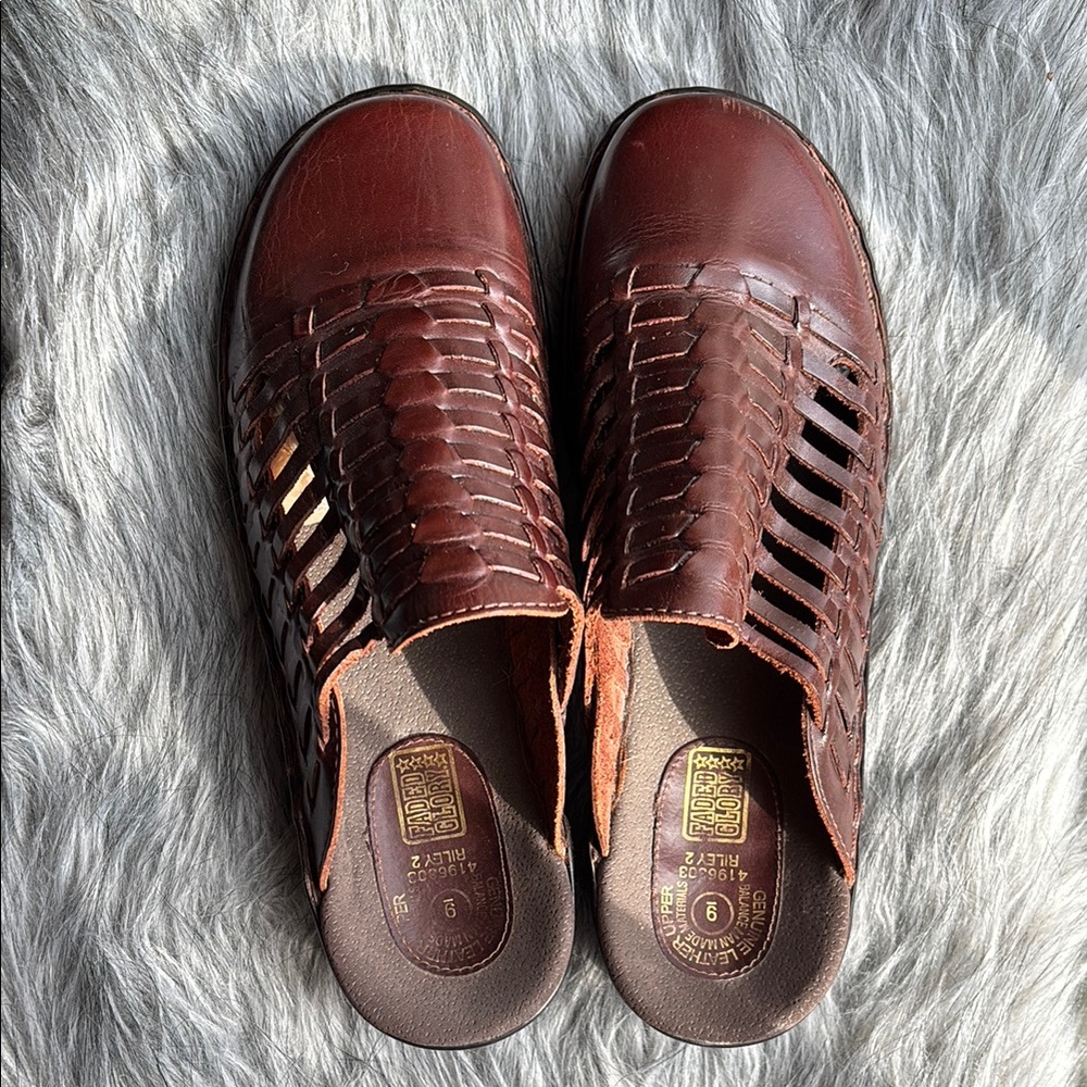Faded Glory Brown Leather Huarache-Style Slip-On Flats